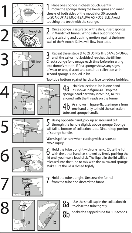 8 steps of detailsed instructions of how to collect a sample